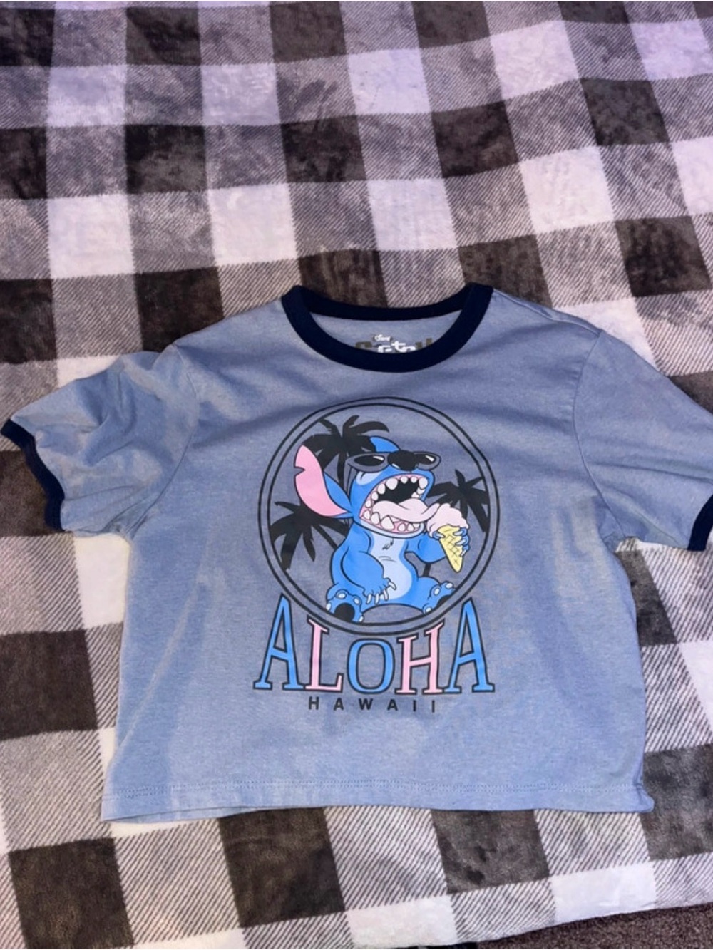 Aloha Graphic Crop Tee - Blue